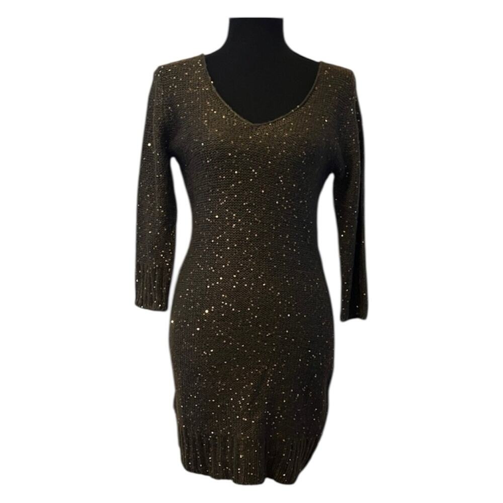 Studio M Olive and Gold Sequin Sweater Dress size XS